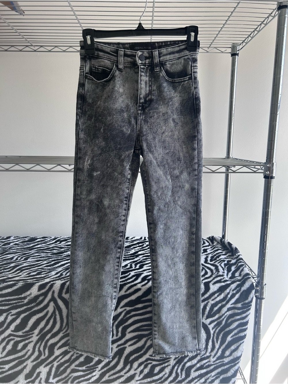 Kendall +Kylie Black Acid-Wash High Rise Straight Leg Jeans